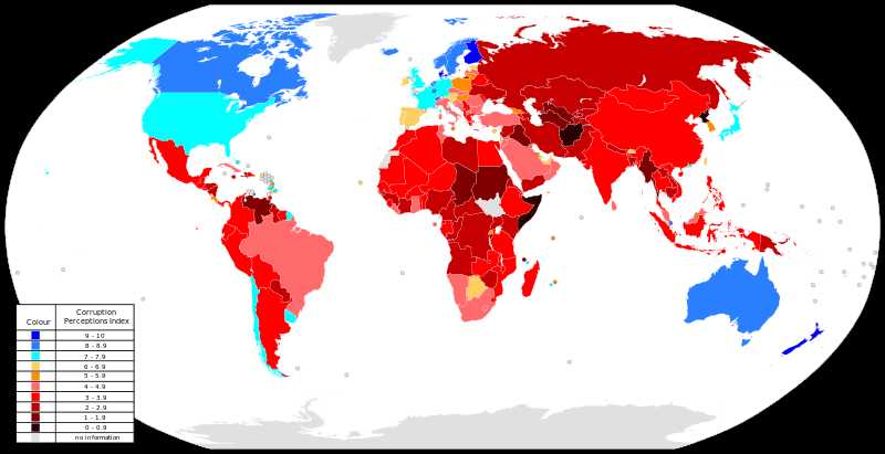world map index of perception of corruption