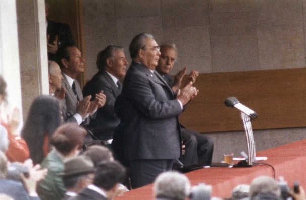 Brezhnev applauds during opening ceremony