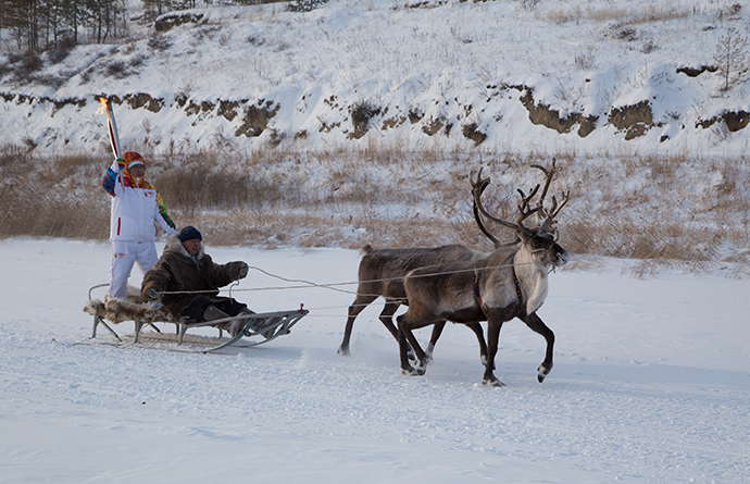 Sochi torch relay yakutia sledge