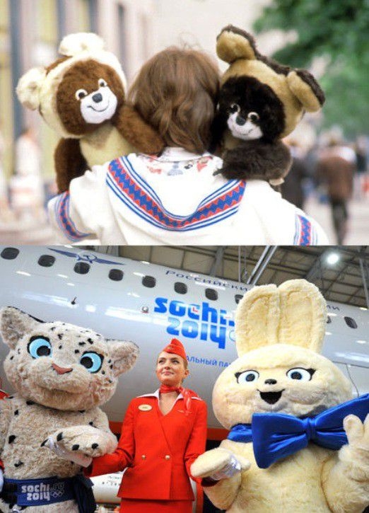 moscow and sochi girl with olympics mascots