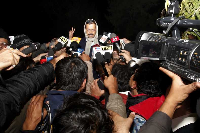 Arvind Kejriwal briefing the journalists. Image by Sarika Gulati. Copyright Demotix (21/1/2014)