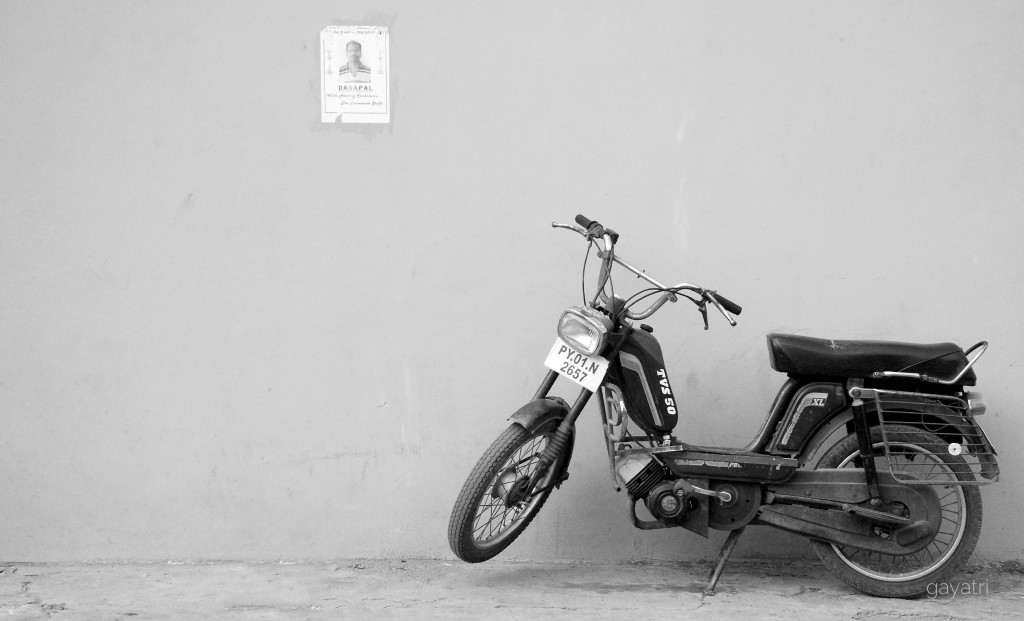 The Luxury called TVS moped rests at Nehru street, Pondicherry