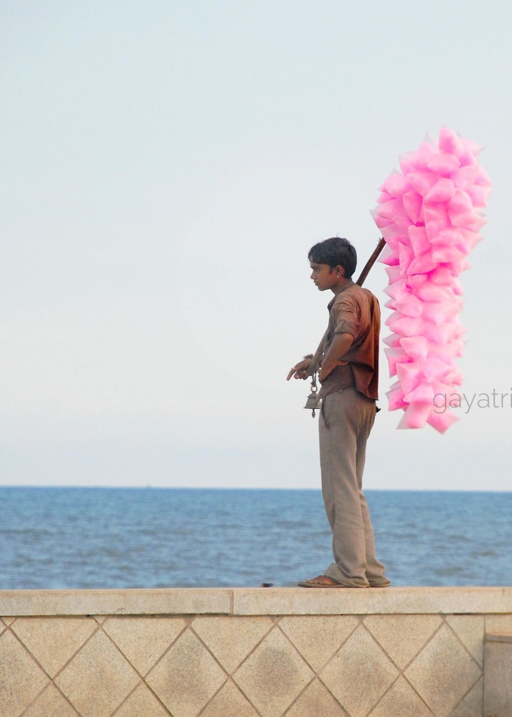 The pink cotton candy and a blue ocean