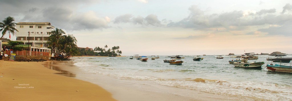 The calm beach front of Hikkaduwa